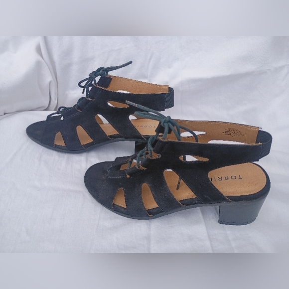 torrid Shoes - Torrid Black Suede Lace-Up Block Heel Cutout Sandals 9W